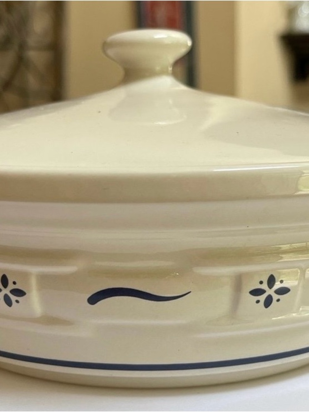 Vintage Large Oval Longaberger Covered Casserole with Blue Floral Accent